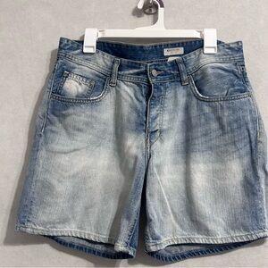 H&M Women's High Rise Boyfriend Shorts Button Fly Light Wash Blue SZ 10 acidwash